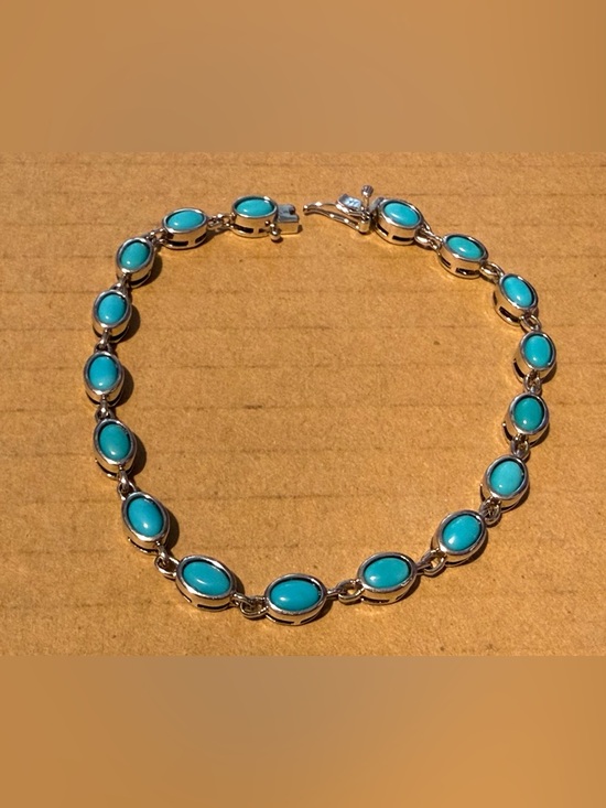Jewelry - DK 925 Turquoise/Larimar /Blue Stone Oval Link Bracelet - Women Jewelry